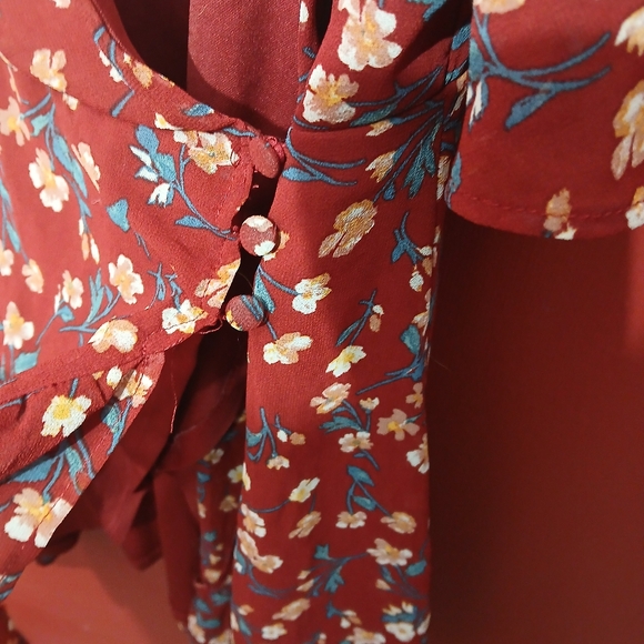 Floral Wrap Dress in Red and Yellow - Picture 3 of 5